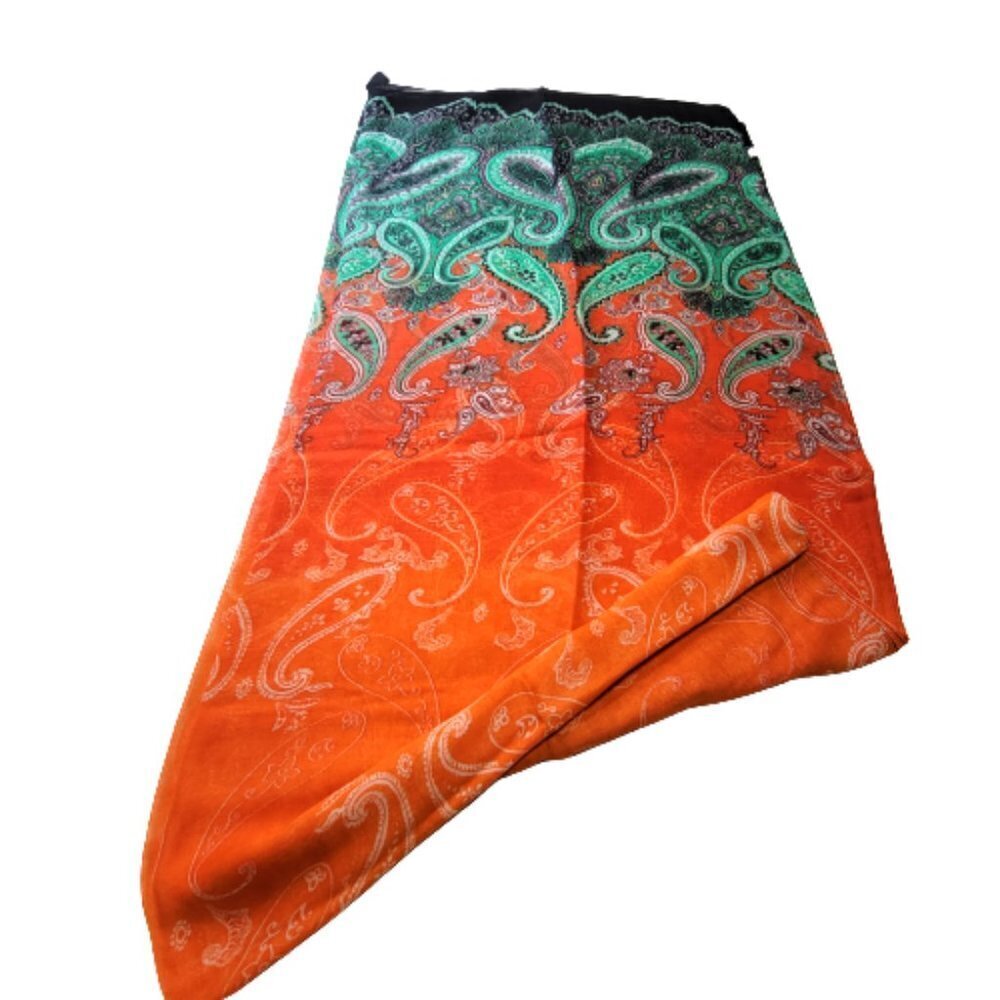 Paisley Scarf in Orange and Green - NEW - Picture 4 of 5